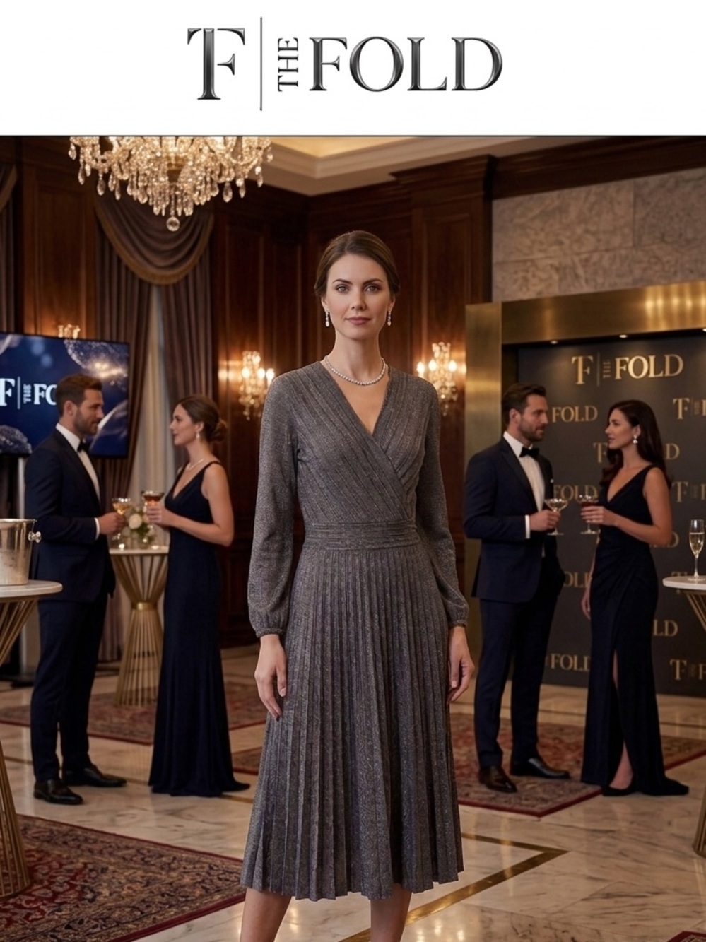The Fold Luxury Corporate Workwear Metallic Gray Pleated Dress